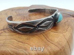 Early Navajo Ingot Silver Turquoise Cuff Bracelet Arrows Handmade Sz 6