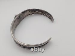 Early Navajo Ingot Silver Turquoise Cuff Bracelet Arrows Handmade Sz 6