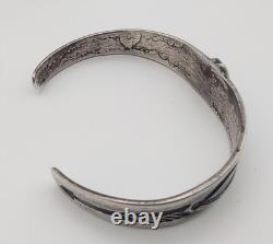 Early Navajo Ingot Silver Turquoise Cuff Bracelet Arrows Handmade Sz 6