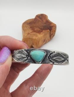 Early Navajo Ingot Silver Turquoise Cuff Bracelet Arrows Handmade Sz 6 Early Navajo Ingot Silver Turquoise Cuff Bracelet Arrows Handmade Sz 6