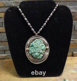 Early Navajo Kingman Seafoam Turquoise Sterling Necklace Squash Blossom Old Pawn