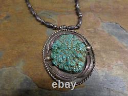 Early Navajo Kingman Seafoam Turquoise Sterling Necklace Squash Blossom Old Pawn