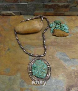 Early Navajo Kingman Seafoam Turquoise Sterling Necklace Squash Blossom Old Pawn