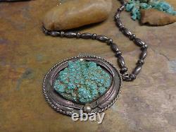 Early Navajo Kingman Seafoam Turquoise Sterling Necklace Squash Blossom Old Pawn