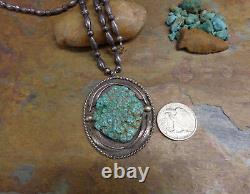 Early Navajo Kingman Seafoam Turquoise Sterling Necklace Squash Blossom Old Pawn