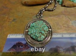 Early Navajo Kingman Seafoam Turquoise Sterling Necklace Squash Blossom Old Pawn