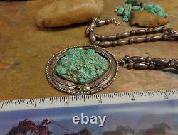 Early Navajo Kingman Seafoam Turquoise Sterling Necklace Squash Blossom Old Pawn