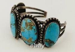 Early Navajo Men's Natural Turquoise Sterling Silver Vintage Cuff Bracelet. 925