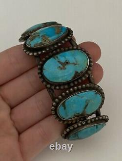 Early Navajo Men's Natural Turquoise Sterling Silver Vintage Cuff Bracelet. 925