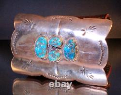 Early Navajo Morenci Four (4) Stons Sterling Silver Old Pawn Ketoh Bow Guard