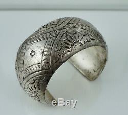 Early Navajo Native American Sterling Silver Hollow Cuff Bracelet Old Deal Pawn