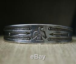 Early Navajo Native American Thunderbird Ingot Silver Cuff Bracelet