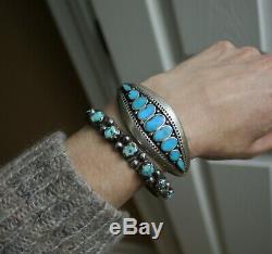 Early Navajo Native American Turquoise Ingot Silver Cuff Bracelet c. 1930's