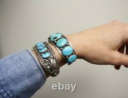 Early Navajo Native American Turquoise Sterling Silver Cuff Bracelet