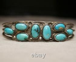 Early Navajo Native American Turquoise Sterling Silver Cuff Bracelet Large Size