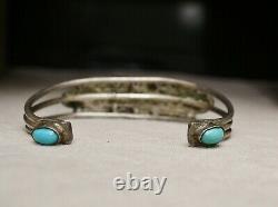 Early Navajo Native American Turquoise Sterling Silver Cuff Bracelet Large Size