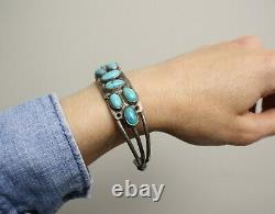 Early Navajo Native American Turquoise Sterling Silver Cuff Bracelet Large Size