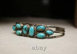 Early Navajo Native American Turquoise Sterling Silver Cuff Bracelet Large Size