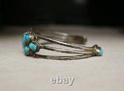 Early Navajo Native American Turquoise Sterling Silver Cuff Bracelet Large Size