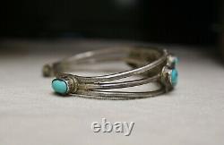 Early Navajo Native American Turquoise Sterling Silver Cuff Bracelet Large Size