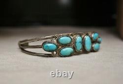 Early Navajo Native American Turquoise Sterling Silver Cuff Bracelet Large Size