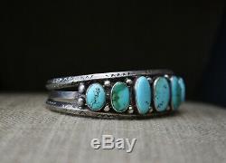 Early Navajo Native American Turquoise Sterling Silver Cuff Bracelet c. 1920