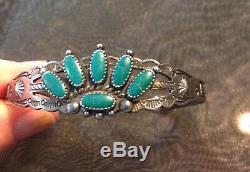 Early Navajo Native American Turquoise Thunderbird Sterling Silver Bracelet