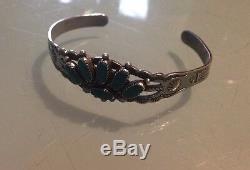 Early Navajo Native American Turquoise Thunderbird Sterling Silver Bracelet