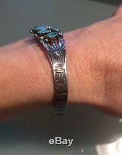 Early Navajo Native American Turquoise Thunderbird Sterling Silver Bracelet