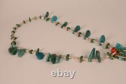 Early Navajo Navajo Turquoise Tab Necklace Jaclas Circa 1930-1950 25 + 5.5
