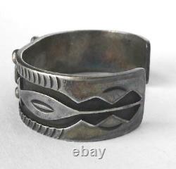 Early Navajo Old Pawn Ingot Silver Green Turquoise Overlay Bracelet Fred Harvey