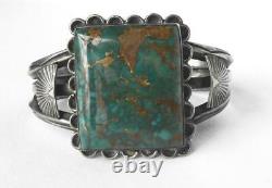 Early Navajo Old Pawn Sterling Kings Manassa Green Turquoise Cuff Bracelet 62 gr