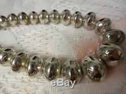 Early Navajo Pearls Native American Sterling Silver STAMPED Bead Necklace 24L
