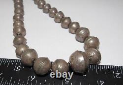 Early Navajo Pearls Necklace Hand Stamped Graduated Saucer Beads Sterling Silver