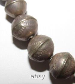 Early Navajo Pearls Necklace Hand Stamped Graduated Saucer Beads Sterling Silver