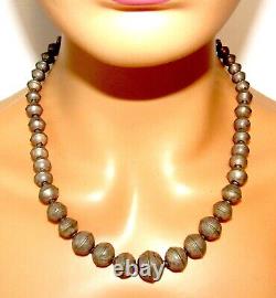 Early Navajo Pearls Necklace Hand Stamped Graduated Saucer Beads Sterling Silver