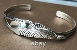 Early Navajo Ruth Ann Begay Feather Cuff Bracelet in Sterling Silver