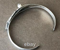 Early Navajo Ruth Ann Begay Feather Cuff Bracelet in Sterling Silver