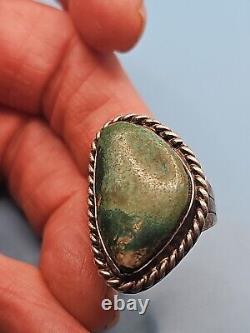 Early Navajo Silver Turquoise Ring SIGNED NACA 648 SIZE 10