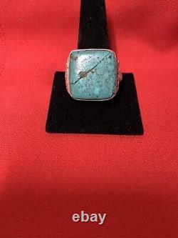 Early Navajo Silver and Turquoise RingLargeCracked Stone