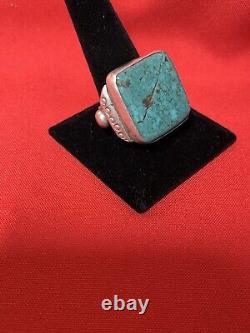 Early Navajo Silver and Turquoise RingLargeCracked Stone