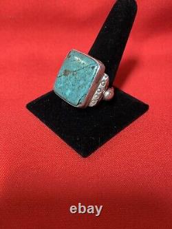 Early Navajo Silver and Turquoise RingLargeCracked Stone