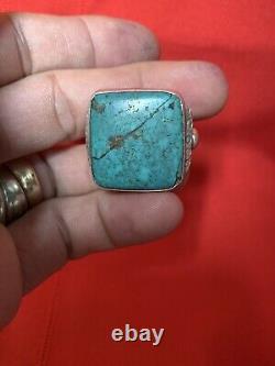 Early Navajo Silver and Turquoise RingLargeCracked Stone