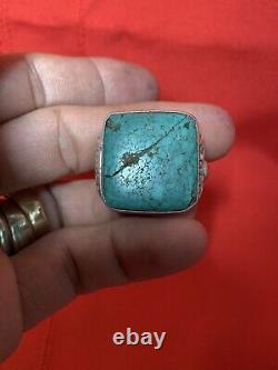 Early Navajo Silver and Turquoise RingLargeCracked Stone