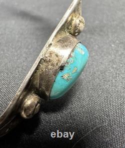 Early Navajo Stamped Sterling And Turquoise Cuff Bracelet Large Size Unisex