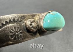 Early Navajo Stamped Sterling And Turquoise Cuff Bracelet Large Size Unisex