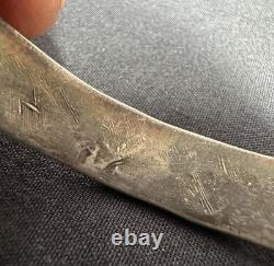 Early Navajo Stamped Sterling And Turquoise Cuff Bracelet Large Size Unisex