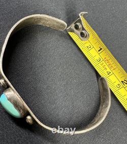 Early Navajo Stamped Sterling And Turquoise Cuff Bracelet Large Size Unisex