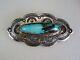 Early Navajo Stamped Sterling Silver & Stormy Mountain Turquoise Pin Brooch