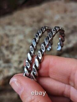 Early Navajo Stamped Sterling Twisted Wire Cuff Bracelet Pair Native Harvey Era